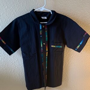 Navy Kids Shirt with Colorful Trim
